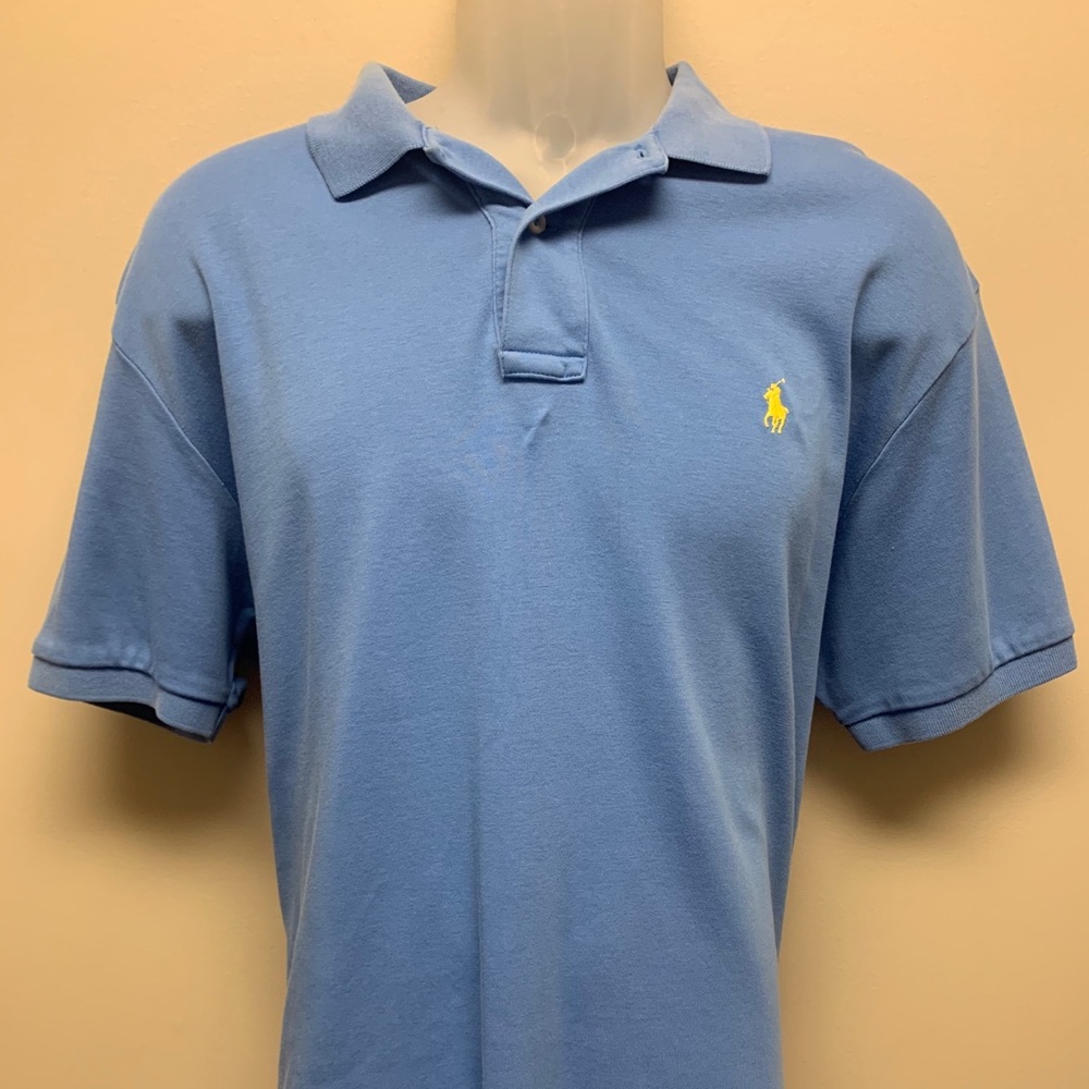 Ralph Lauren Men Solid Blue Polo Shirt Size Large